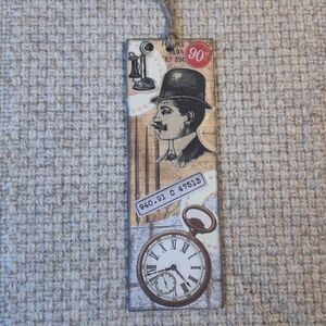 Vintage Style Bookmark with Clock and Gentleman Design